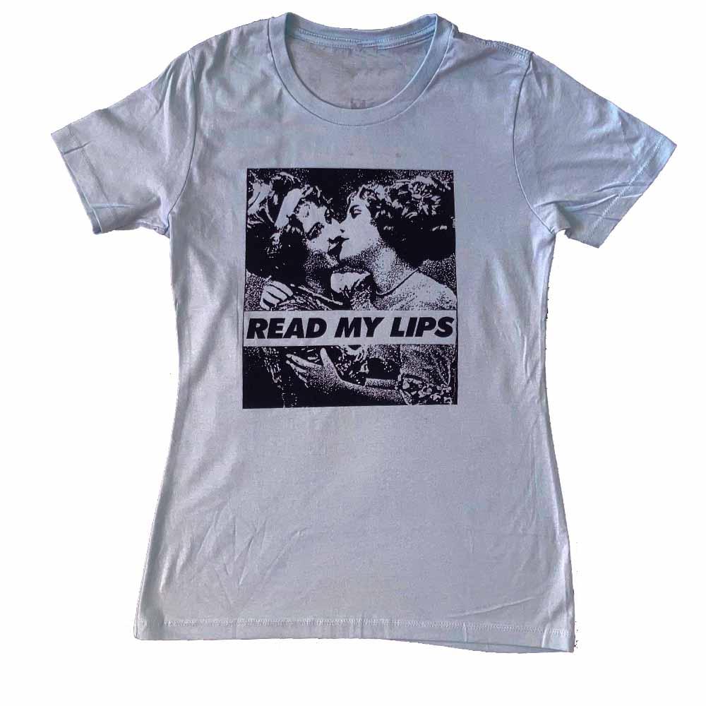 Read My Lips Vintage Gran Fury Vintage Women kissing femme light blue T-shirt